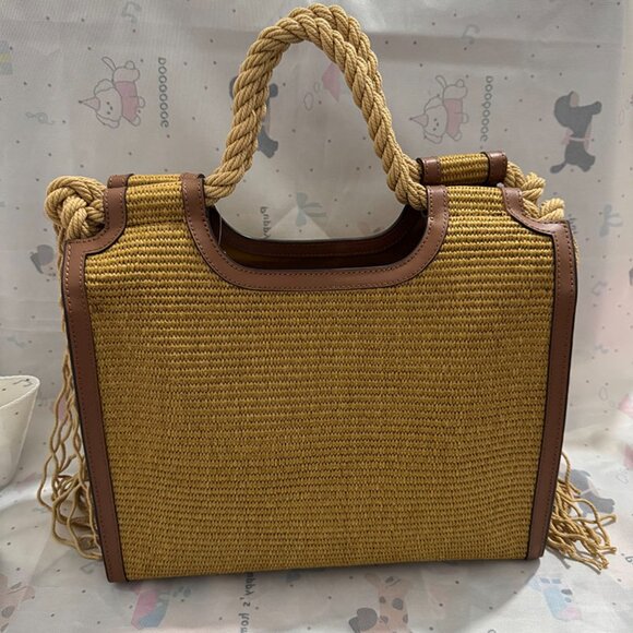 Marni Embroidered Logo Tassel Straw Tote Bag - Picture 5 of 5